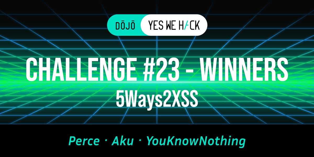 The DOJO challenge #23 is over!

We have our 3 winners! 🏆
Congrats to <a href="/PerceSecu/">Perce</a>, <a href="/Iknownaught/">i_know_naught</a> , Aku

The swag are on their way!
Keep an eye on your mailbox 📬

You can find the solution and a write-up for the DOJO challenge on our blog 👇
blog.yeswehack.com/dojo/dojo-chal…

#YesWeRHackers