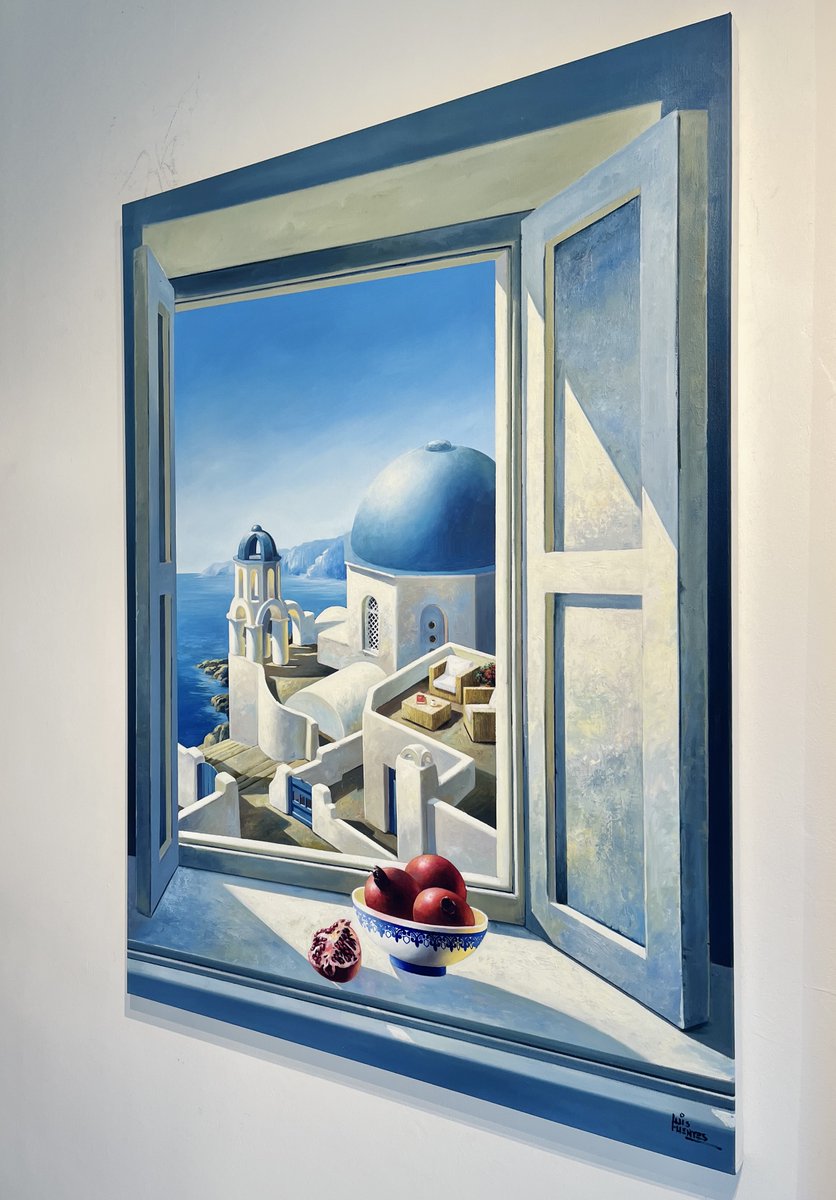 SignetArt's tweet photo. This original artwork by Peruvian painter @luisfuentesartist is a relaxing retreat to the sublime Mediterranean. This  picturesque image is painted to a convincing level of realism, providing  a chance to be immersed in the magic of island life. #mediterranean #ocean #oilpainting https://t.co/yo8VU3z7sN