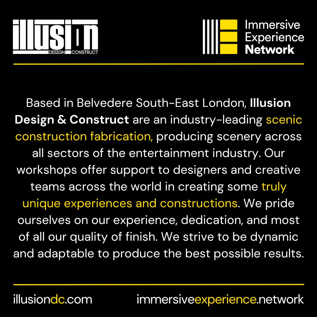 Immersive Experience Network (@immersiveexpnet) on Twitter photo This week we're excited to announce our Supporting Partners - the companies who have given us their financial backing to become a part of building the Immersive Experience Network. Up first... ILLUSION DESIGN & CONSTRUCT <a href="/illusiondcltd/">Illusion DC</a> - Find out more at illusiondc.com This week we're excited to announce our Supporting Partners - the companies who have given us their financial backing to become a part of building the Immersive Experience Network. Up first... ILLUSION DESIGN & CONSTRUCT <a href="/illusiondcltd/">Illusion DC</a> - Find out more at illusiondc.com