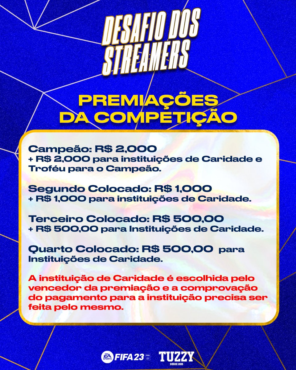 INSCRIÇÕES ABERTAS ‼

Já está aberta as inscrições para o Desafio dos Streamers! Confira na arte as datas e os valores da premiação!

As inscrições serão feitas por ordem de inscrição ‼️

Porém, fique atento também a todas as regras que estão na descrição do formulário de