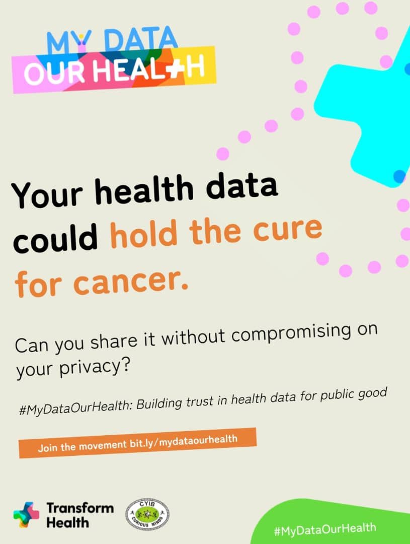 Your health data could hold the cure for cancer 

How do we enable safe and trustworthy health data sharing? 3 words: #HealthDataGovernance

Join the movement here: bit.ly/mydataourhealth

#MyDataOurHealth | @cmghana | @Trans4m_Health | @yet4uhc.