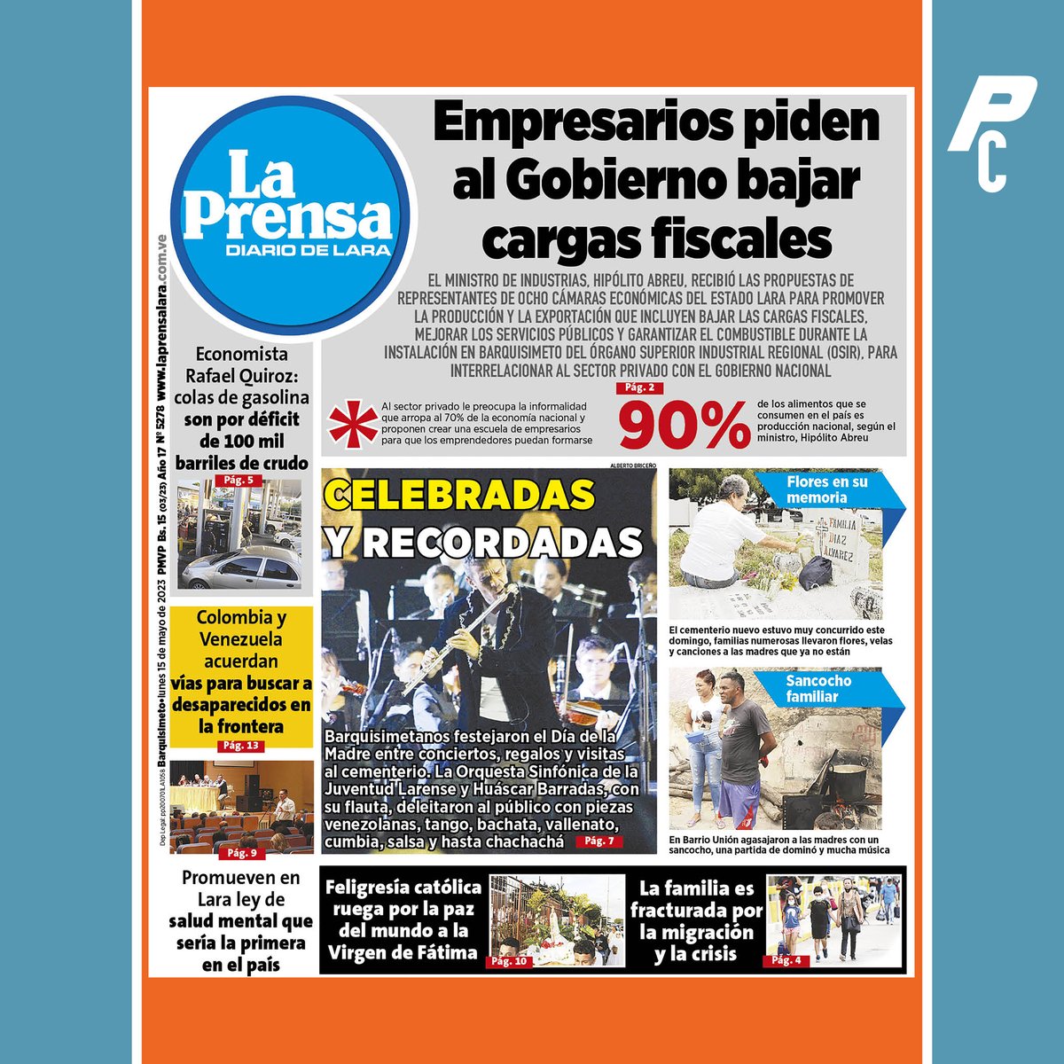 #Regionales | Portada de La Prensa de Lara este #15May titula: Empresarios piden el Gobierno bajar cargas fiscales