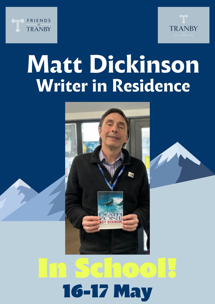 We are very excited to be welcoming @Dickinson_Matt back to @Tranby_school and @TranbyPrep tomorrow for two days of inspirational workshops #inspiringsubjectpassion and an update on his latest #Everest adventure!