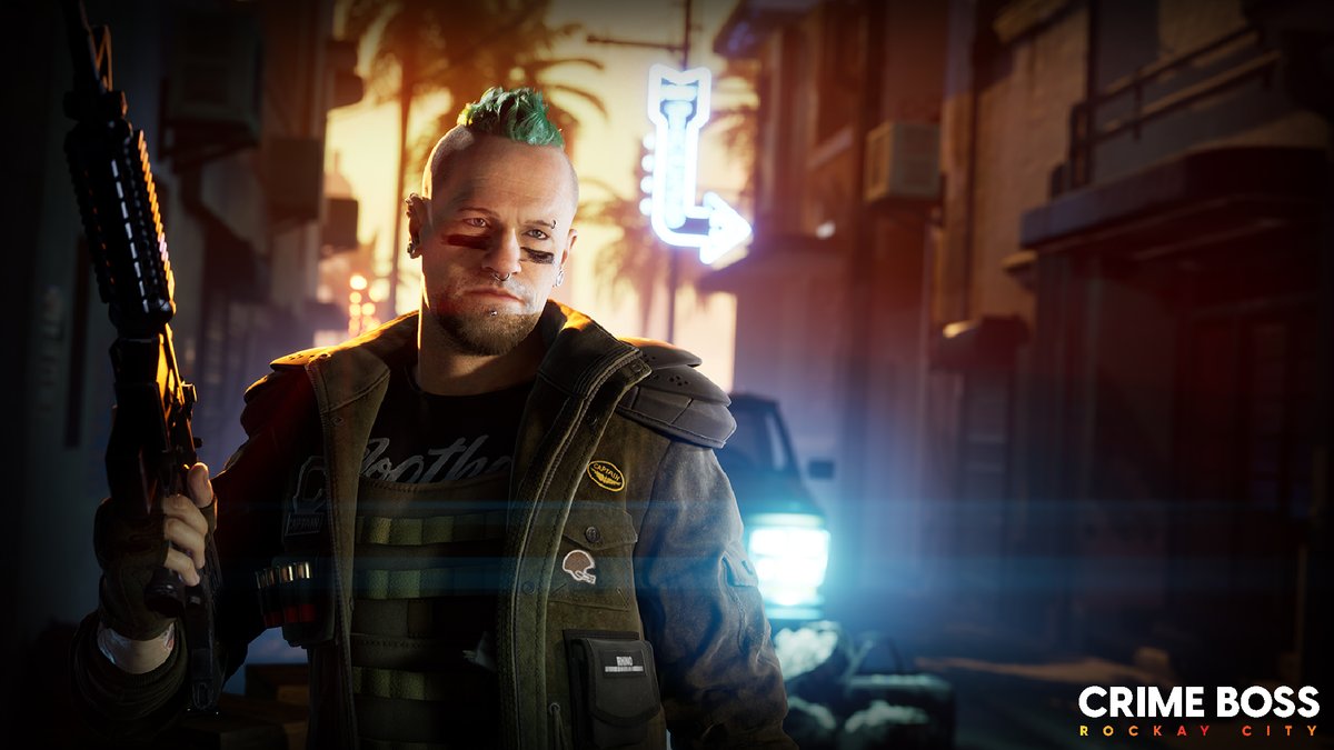 CrimeBossGame's tweet photo. With the assistance of his best buddy, Touchdown - you will help Baker become the king of Rockay City! 

BE THE BOSS 🌴 https://t.co/L6ZochOoKO https://t.co/LtFYI0Ldfs