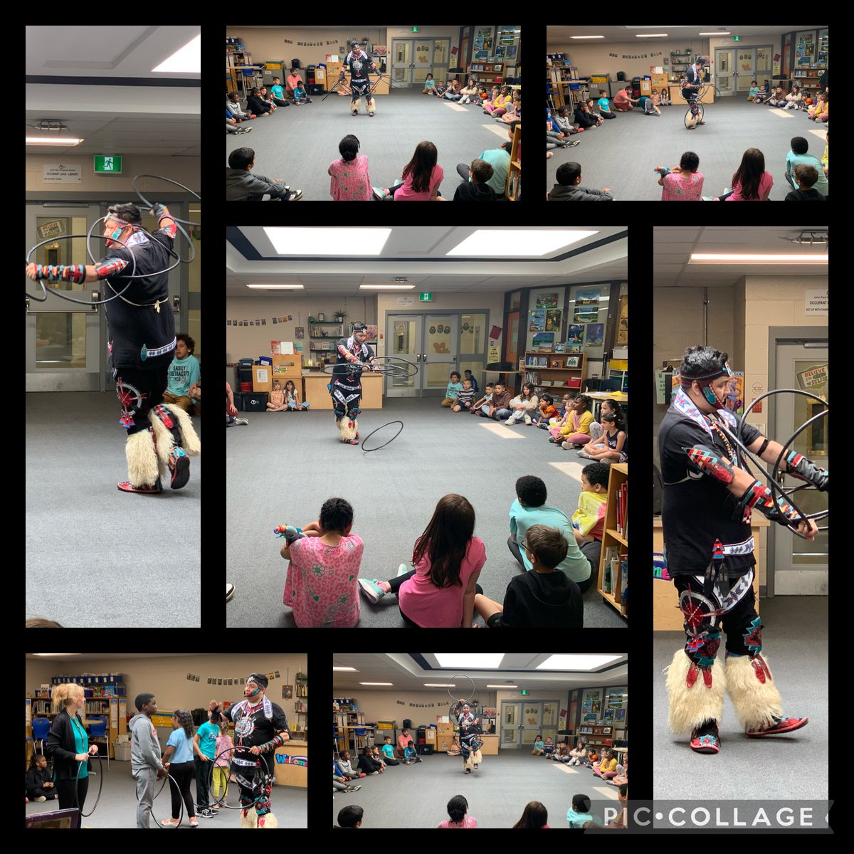 Marvellous Monday when Arik comes to share his knowledge and to teach our students about hoop dancing. #ocsbJoy ⁦<a href="/JohnPaulIIOCSB/">St. John Paul II School</a>⁩ ⁦<a href="/ocsbindigenous/">OCSB Indigenous Ed</a>⁩