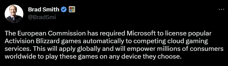 Tom Warren on X: Microsoft has confirmed that the EU forced it to  automatically offer Activision Blizzard games on competing cloud gaming  services. Microsoft will offer this globally    / X