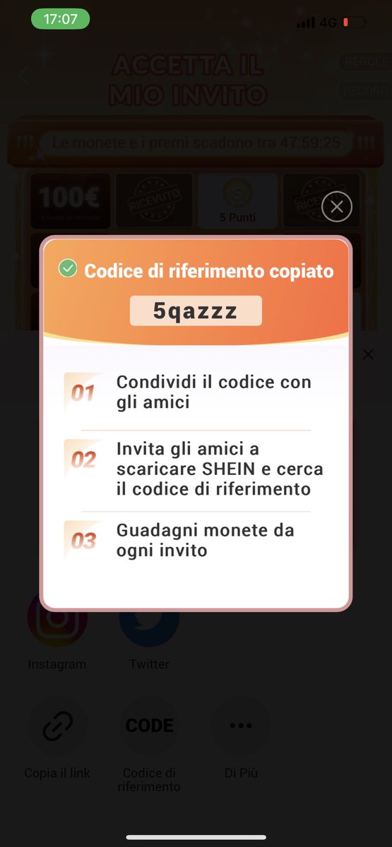 finalmente è uscito in Italia un gioco su shein per raccogliere credito fino a 100€

basta inserire sulla barra di ricerca il codice 5qazzz e tentare la fortuna 🤞🏻❤️