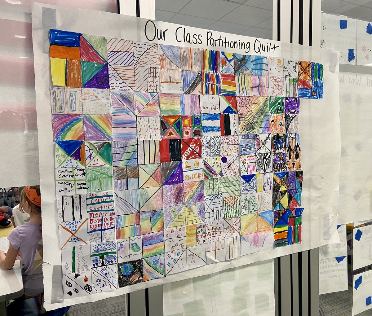One of my favorite things to do during our partitioning unit in math! Our class made a colorful quilt by partitioning squares into halves and quarters. Each square is so unique - just like everyone in our class. 💙🐸💙