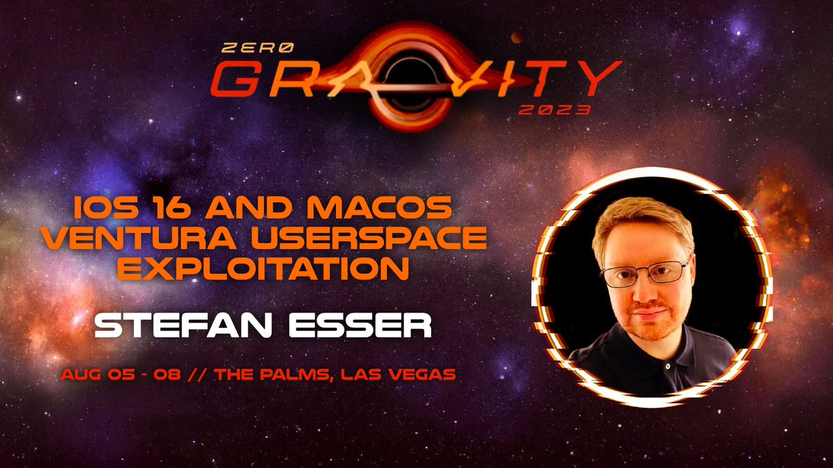 _ringzer0's tweet photo. 🍎 An #Apple #Exploitation #training a day keeps the doctor away! Learn all about #userspace level exploitation during Stefan Esser’s (@i0n1c) “#iOS 16 and #MacOS #Ventura Userspace Exploitation”. Sign up now and profit from the early bird rate!

🎟️ https://t.co/AO8gaxdIpx https://t.co/it0dKm69ZF
