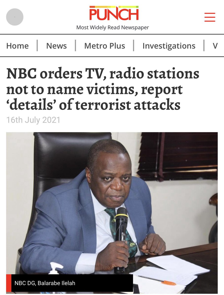 diisa2002's tweet photo. On the 16th of July 2021 the NBC orders the Nigerian media NOT to report any terrorist attacks.
Obidients, we are the only opposition in Nigeria right now.
For real & true news follow….
#ParallelFact https://t.co/PzYK8ItMhW