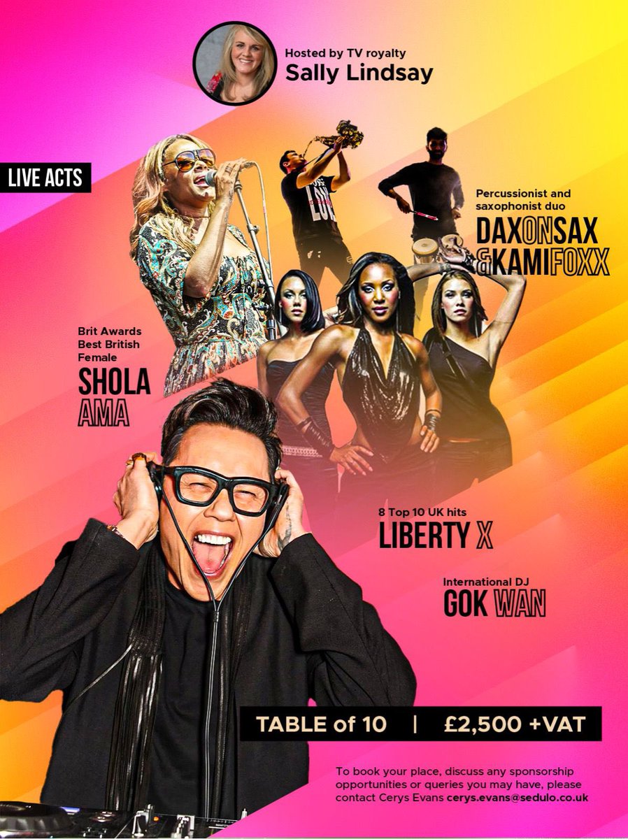 PaulCKSedulo's tweet photo. I am delighted to launch the Sedulo Foundation with the launch of The Colour Ball.

A festival of entertainment and fun, inc. No.1 hits, BRIT Award winners, attended by some of the sporting elite, in aid of raising money for Children with disadvantages.

DM me for tables. https://t.co/qTzxK3a4Y5