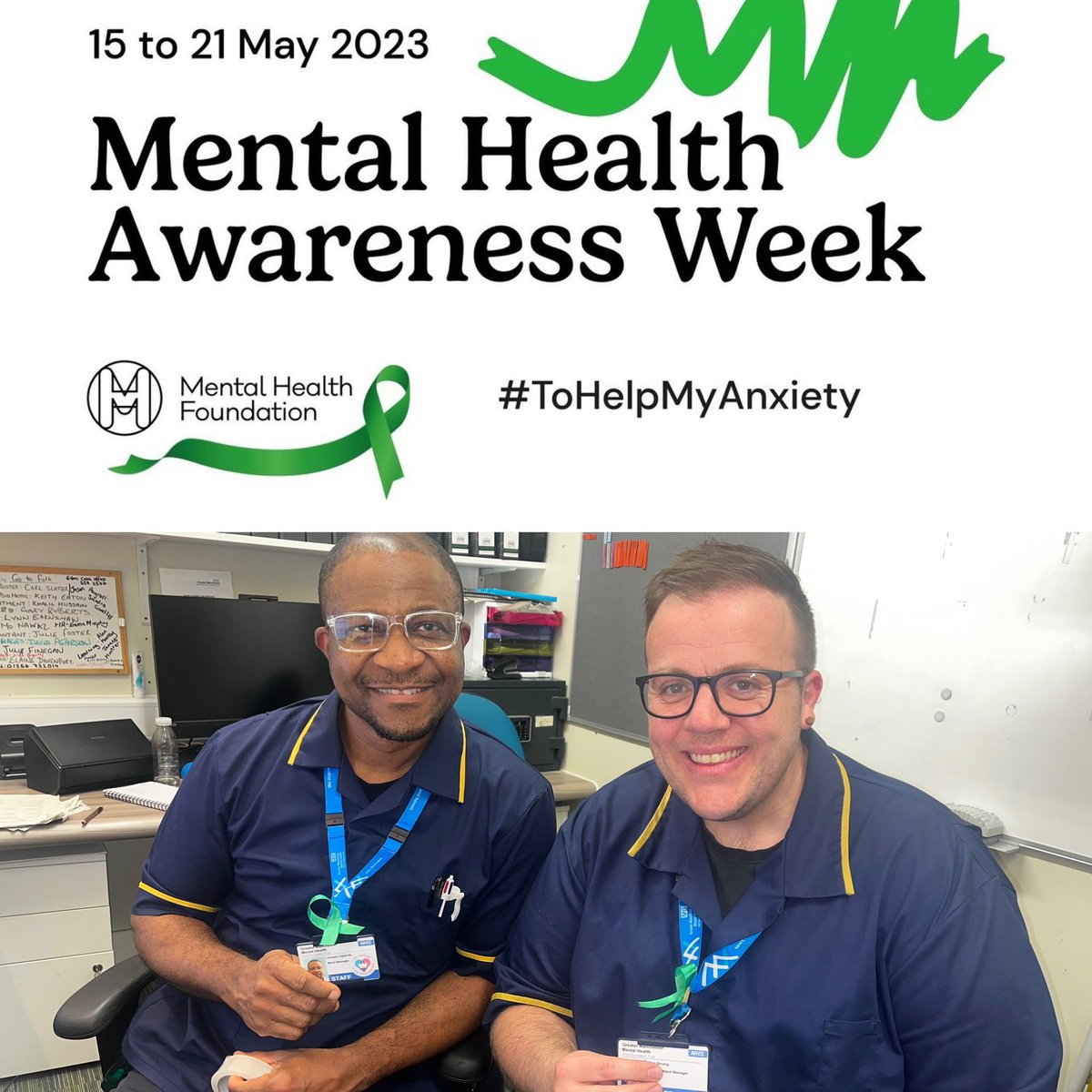 Amy_Lowry_'s tweet photo. Great start to 💚MHAW💚 on the Lowry unit 
 
SUs &amp; staff making ribbons for everyone to wear 
✨✨✨✨✨✨✨
💚@JosephOgbeide4 
💚@BenStrongGMMH 

#ToHelpAnxiety 

💚@JanNewlands 
💚@AmeliaGMMH 
💚@GMMH_NHS 

Lots planned this week 
#dreamteam #lowrylife https://t.co/yWPWBe8TA6