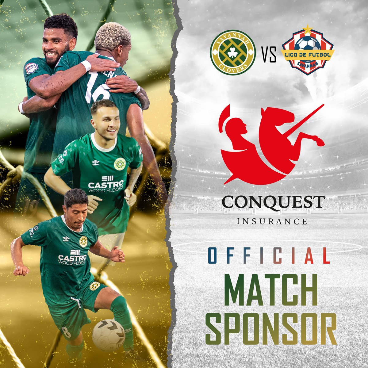 Nos alegra anunciar que Conquest Insurance  es el patrocinador oficial del partido  de exhibición contra La Liga de Futbol de Savannah Georgia  ☘⚽

Obtenga sus boletos para el partido de este viernes aquí tinyurl.com/SCFCvsLaLiga