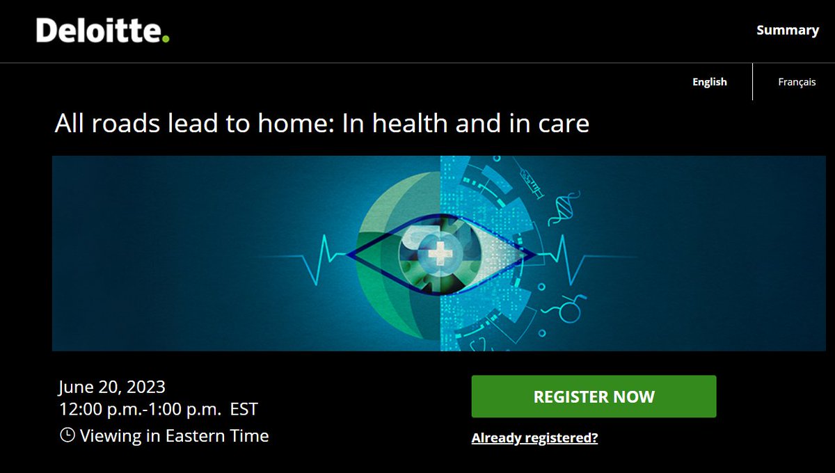 Zayna Khayat, PhD (@zaynakhayat) on Twitter photo June 20 12-1pm ET <a href="/Deloitte/">Deloitte</a> 🇨🇦 future of health webcast
On shift of care models to🏡
Tracey Barbrick, Nova Scotia ADM Srs & Long-Term Care
<a href="/JohnYipTO/">John Yip (he/him/il)</a> CEO <a href="/SEhealth_SEHC/">SE Health</a>
P. Dumelie CEO <a href="/CovenantCA/">Covenant Health</a>
Deloitte 🇨🇦 Chief Med Officer Tom Stewart
Free. Virtual. bit.ly/3M9q48O June 20 12-1pm ET <a href="/Deloitte/">Deloitte</a> 🇨🇦 future of health webcast
On shift of care models to🏡
Tracey Barbrick, Nova Scotia ADM Srs & Long-Term Care
<a href="/JohnYipTO/">John Yip (he/him/il)</a> CEO <a href="/SEhealth_SEHC/">SE Health</a>
P. Dumelie CEO <a href="/CovenantCA/">Covenant Health</a>
Deloitte 🇨🇦 Chief Med Officer Tom Stewart
Free. Virtual. bit.ly/3M9q48O