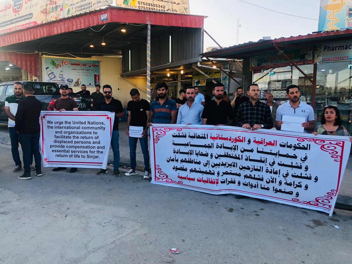 Demonstration in Sinjar as a reaction to government neglect to the district and the Yazidi case, as well as the latest hate campaign &amp; lack of accountability toward it. More soon.