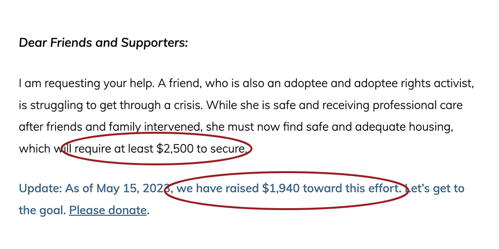 adopteelaw's tweet photo. Here's where we are with helping out. Not far to go. Thanks, everyone, who has contributed, from $10 to $500! It makes me think we need to establish a formal and equitable mutual aid process. Deets/donate: https://t.co/X3wbASw4No https://t.co/AZbAjs6LXw