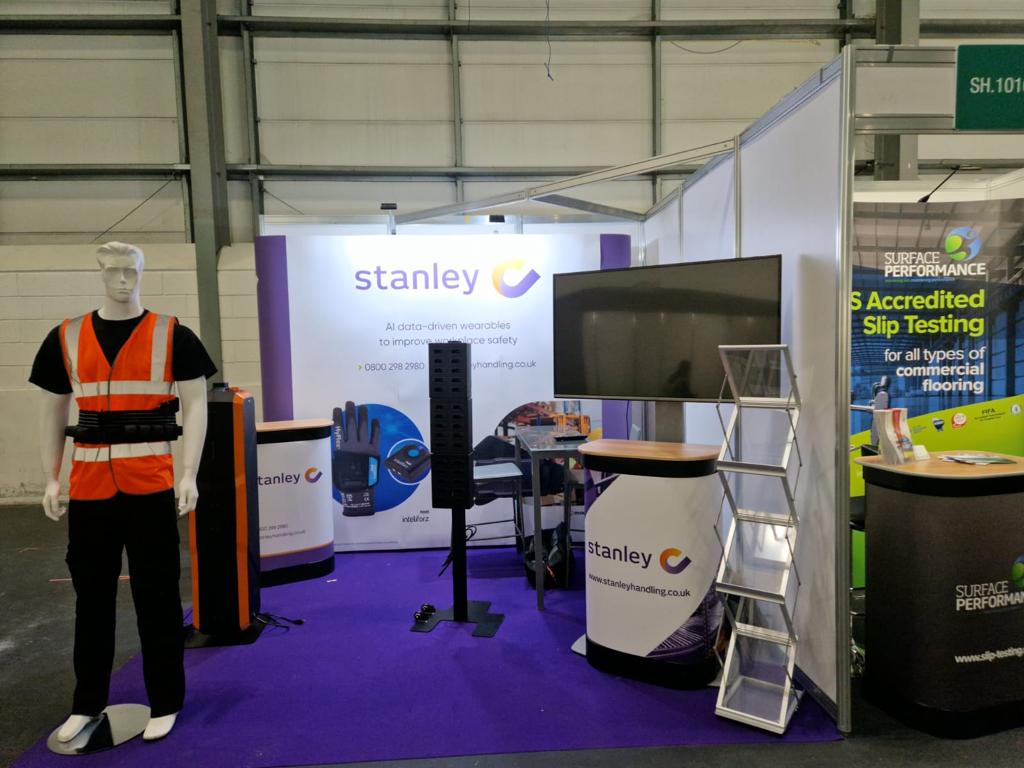 StanleyHandling's tweet photo. Setup complete for the Safety &amp; Health Expo this week @SHPOnline 

We'll be on stands SH1012 &amp; SH1824 giving live demonstrations of the recently launched AI wearable safety tech.

We also have a couple of demo exoskeletons to showcase!

#healthandsafety #exoskeleton #AI #tech https://t.co/KBlBF4bKFD