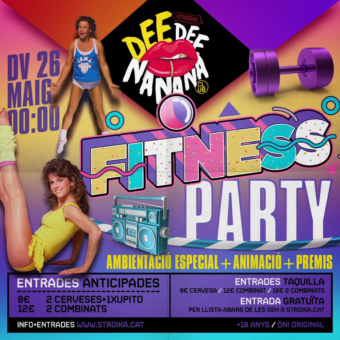 No acabarem maig sense celebrar una nova DEE DEE NANANA! 💋 versió FITNESS PARTY 🤸 Serà el pròxim divendres 26 de maig i ens morim de ganes de què arribi ja el dia! 🙌

Agafa ja entrada anticipada o fes la teva llista 🔗 bit.ly/FitnessPartySt…