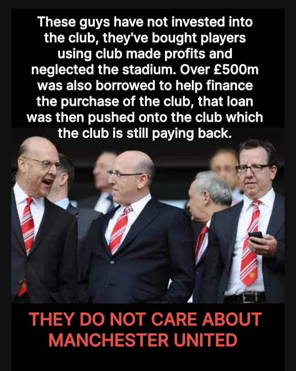 AGA82171's tweet photo. This lot really are taking the piss. The club should be under new ownership by now but they are deliberately delaying it due to their greed. They don't care how detrimental their actions are to the club as long as they can milk it dry.
#Glazersout
#GlazersFullSaleOnly https://t.co/ROxryxvnhR