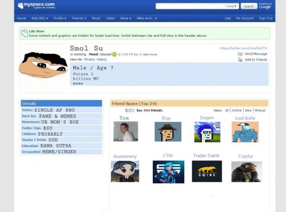 SmolSuETH's tweet photo. Congratz to our memecomp Winnnooor
smol $SU Myspace is POPPIN ! #SuMeme https://t.co/KnSx1Dsru8