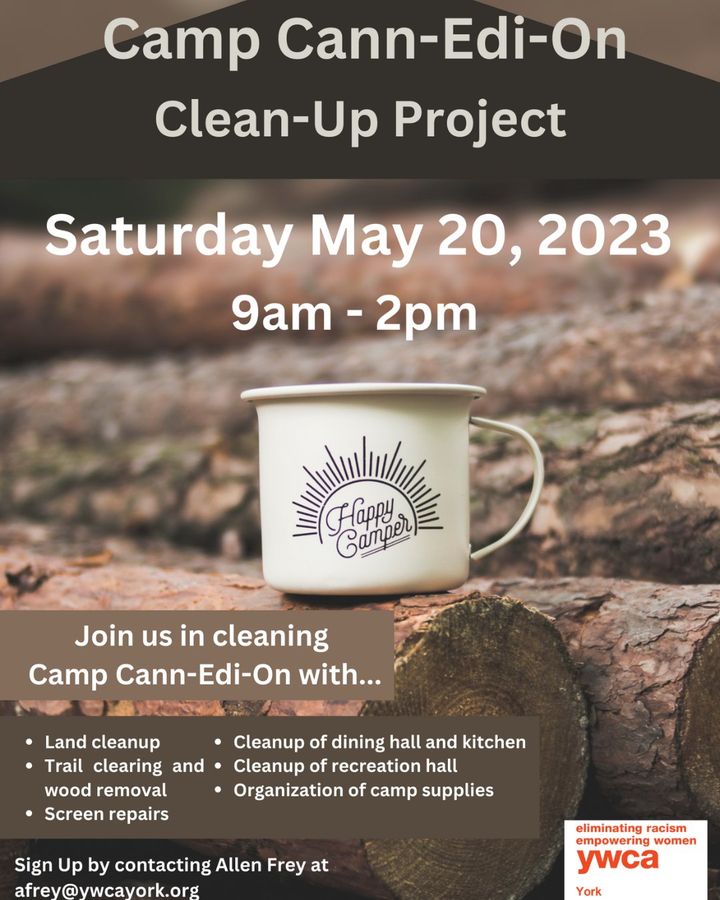 Join us onFriday, May 20th, in our Camp Cann-Edi-On Clean-Up Project! All are welcome to help volunteer. We will greatly appreciate any time that you can contribute to serve. Sign up today: bit.ly/42CfBd2