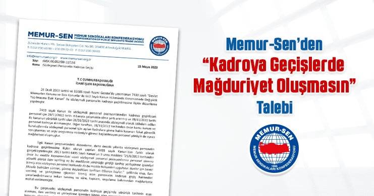 MemurSenKonf's tweet photo. Memur-Sen, 6. Dönem Toplu Sözleşme ile karar altına alınan "Sözleşmeli Personelin Kadroya Geçirilmesi" konusunda oluşan çeşitli mağduriyetler nedeniyle Cumhurbaşkanlığı İdari İşler Başkanlığı’na bir üst yazı gönderdi.

🔗 https://t.co/AqT5OkkmQZ https://t.co/kegCyCYi7a