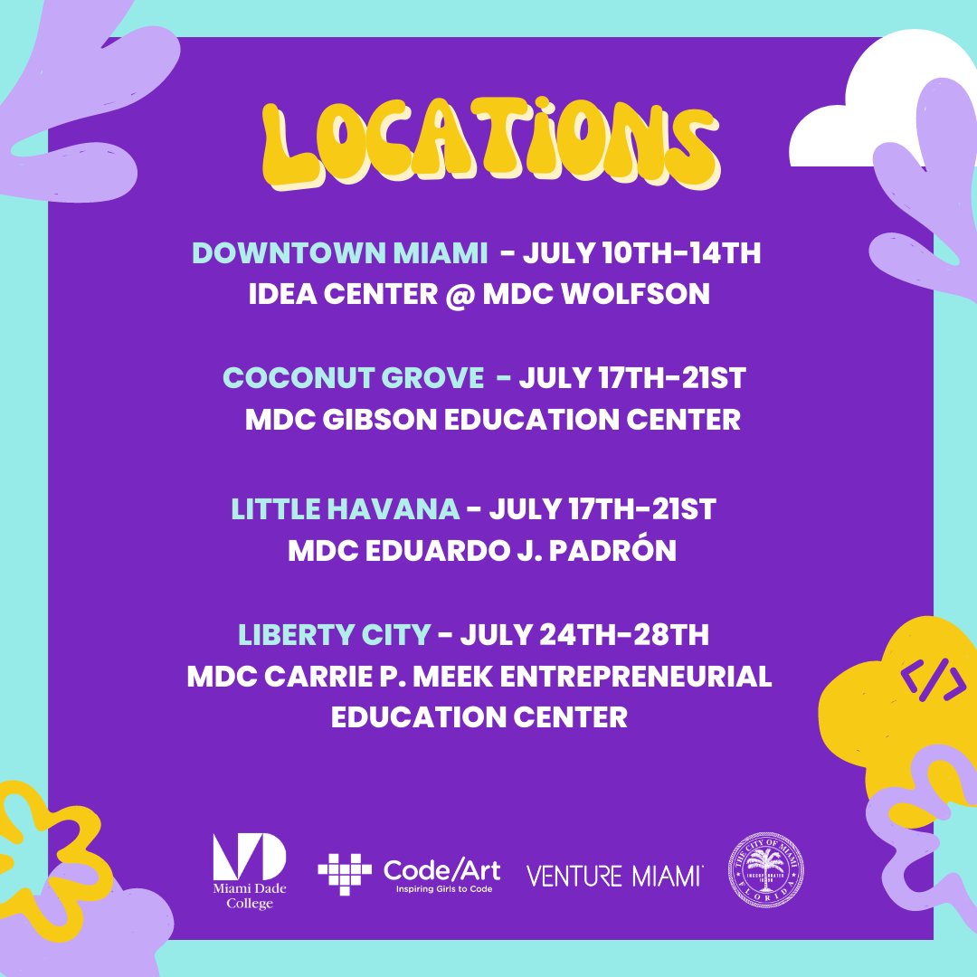 codeartorg's tweet image. 🚨 Code/Art Summer Camps kick off in July! Make sure to sign up ASAP. Our Camps for girls in grades 6-9 are the perfect introduction to #computerprograming. 🌞👩💻 Limited spots available!
Sign up: code-art.com/camp