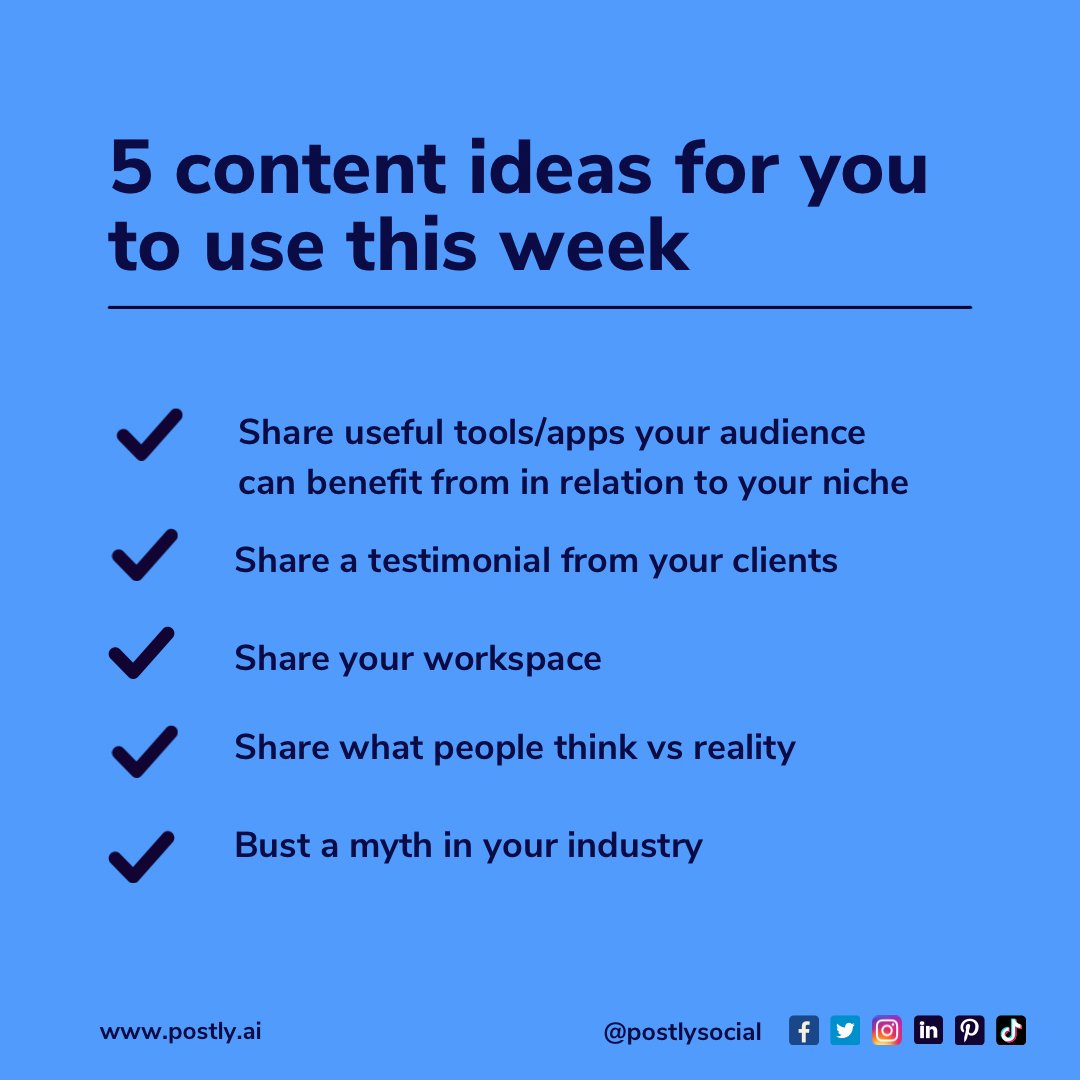 Spice up your content game with these 5 fresh ideas for the week ahead! 🌟✨

#ContentIdeas #ContentInspiration #CreativePrompt #ContentCreation #ContentStrategy