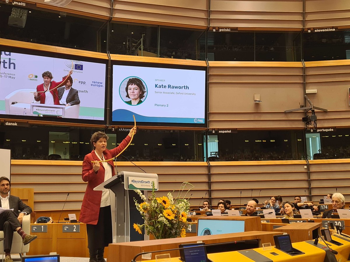 "We need to meet the needs of all people within the means of this living planet. 

This is a new shape of progress because it’s not endless growth. It’s thriving in balance between the social foundation and the ecological ceiling." 

<a href="/KateRaworth/">Kate Raworth</a> at the #BeyondGrowth Conference.