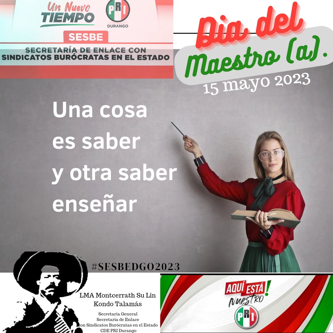 SESBEDGO's tweet photo. Docentes y formadores de la sociedad Felicidades !! #15mayo #DiaDel Maestro LMA Montce Kondo Talamás. @yanez_arturo @GabyHLopez #SESBEDGO #UnNuevoTiempo @FColosioDurango  @PattyMarrufo @Danisotto 
@SCTorrecillas @EVillegasV  @AlyGamboa @SugheyTorresR  @RocioRebolloM https://t.co/907OHmVEWg