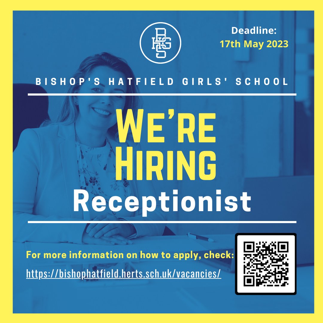 We're hiring a temporary receptionist/administration assistant (initially until the end of July). To apply by Wednesday 17th May, visit bishophatfield.herts.sch.uk/vacancies/ #receptionistjob #adminassistant #adminassistantjob  #jobsinherts #jobopportunity #vacancy #HertfordshireJobs