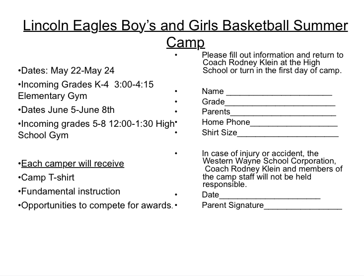 WWayneSchools's tweet photo. Lincoln Golden Eagles Basketball Camp for girls and boys. Please sign your child up for our basketball camp. We are for certain that they will have a blast and learn some great fundamentals on the game of basketball. Make sure they don’t miss out! https://t.co/PHrqAaCL3y