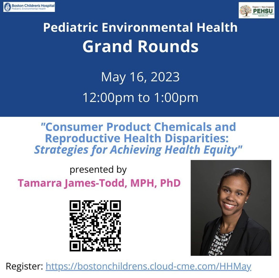 NewEnglandPEHSU's tweet photo. Don’t forget to join us tomorrow at noon for a FREE Pediatric Environmental Health Grand Rounds. @TJamesTodd_PhD will be leading an important discussion surrounding our personal care products and the corresponding health disparities. Register at https://t.co/NZGwypleNB #OnePEHSU https://t.co/9Jd2a8Q7uS