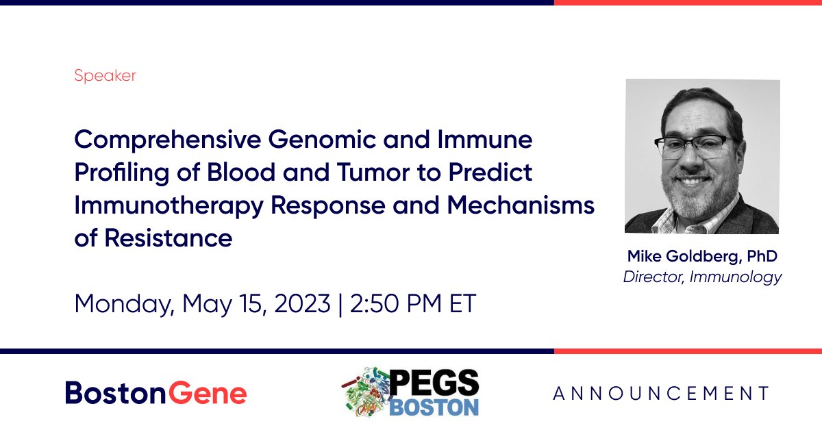 Join @mikefgoldberg today at #PEGS23 to learn how BostonGene’s innovative #AI and # ML-based solutions can precisely predict #immunotherapy responses, resistance, and immune-related adverse events. #genomicprofiling #immuneprofiling #patients #drugdiscovery.
