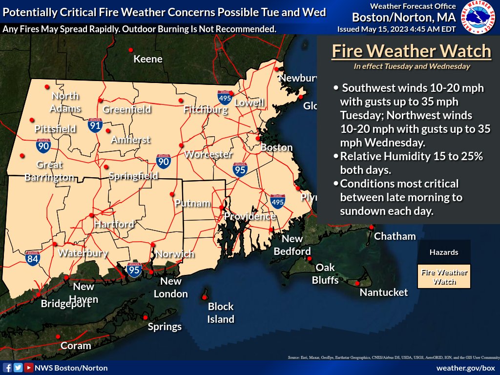 ChiefBJCalvi's tweet photo. There will be a Fire Weather Watch in effect Tuesday morning until Wednesday evening everyone pleas be careful when disposing of smoking material. https://t.co/blndl8XptO
