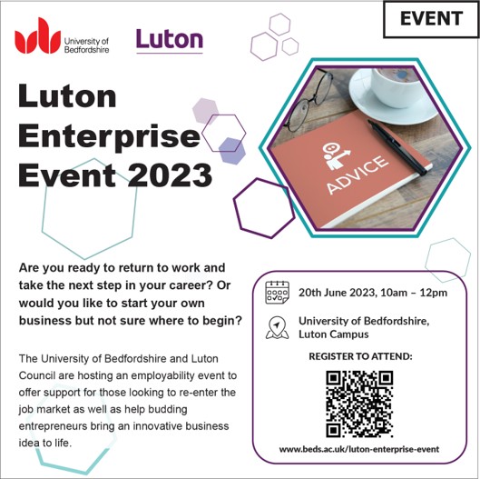 ❗Event Alert❗

<a href="/Uniofbeds/">uniofbeds</a> invites all individuals ready to start their own business or looking to re-enter the job market to our Luton Enterprise #Event at the #Luton Campus - 📅Tue 20 June '23.
📱For more info &amp; register > beds.ac.uk/luton-enterpri…

#Startup #CareerProspects