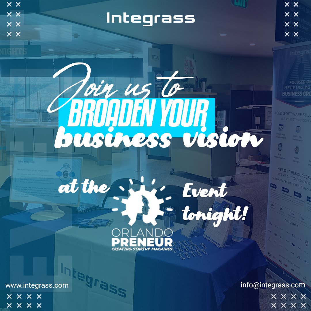 Integrass is super excited to be sponsoring the Orlandopreneur event and will be there tonight at 5:30 PM EDT! Come join us and expand your network. We can't wait to see you there!

#Integrass #OrlandopreneurEvent #EntrepreneurEvent #BusinessEevent #StartupEevent #ProudSponsor