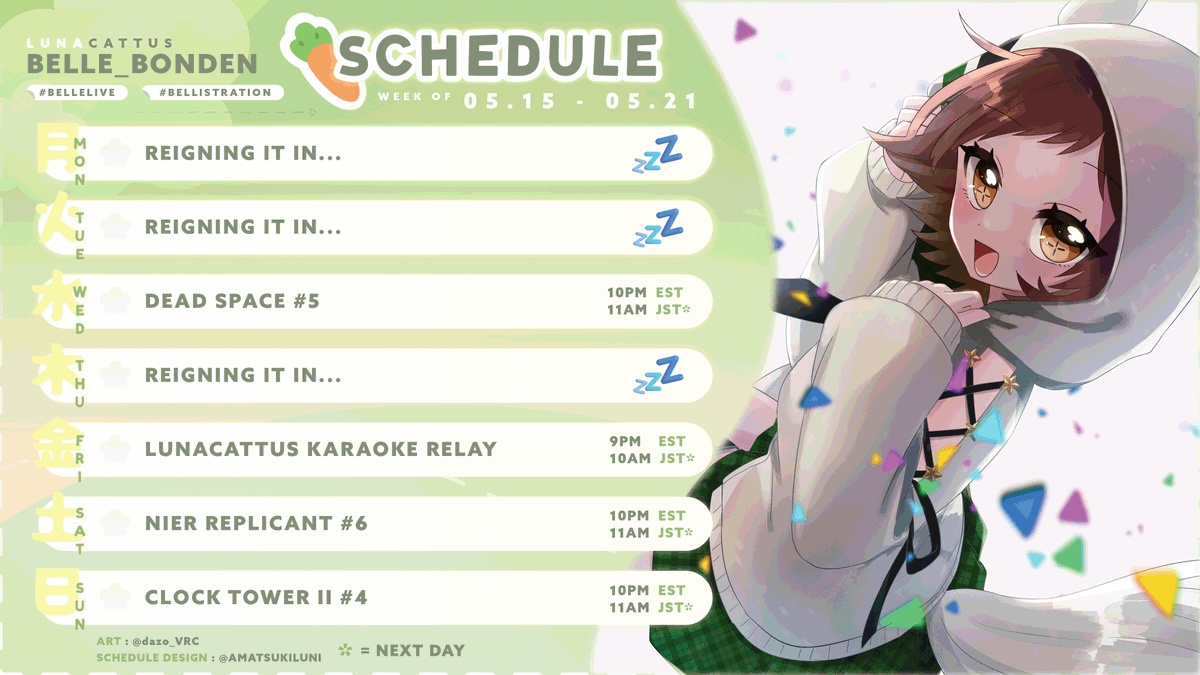 Belle_bondEN's tweet photo. π» WEEKLY SCHEDULE 05.15 - 05.21 π»
TAGS
ART: #bellistration
NSFW: #bellussy
LIVE: #bellelive
PET PICS: #bellezoo
LINKS
YT: https://t.co/wLbR8RgQwE
THRONE: https://t.co/a9R4kLMvHW
MARSHMALLOW: https://t.co/qrLocWfG9S https://t.co/bLbE5ayoZt
