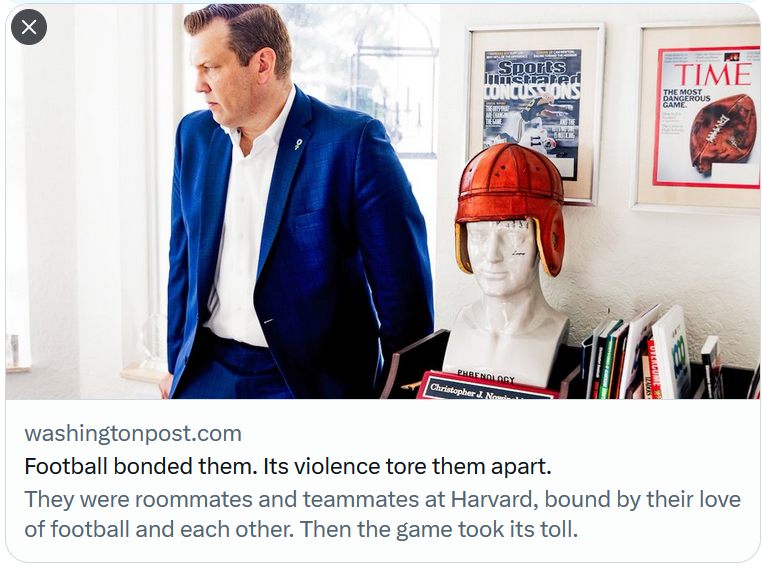 I've been at this for 20 years. This is the most difficult article I've ever had to read or share.
I want you to know how great my Harvard captain Chris Eitzmann was. 
I want you to know how far he fell before he died last year &amp; was diagnosed with #CTE.
I want you do know how