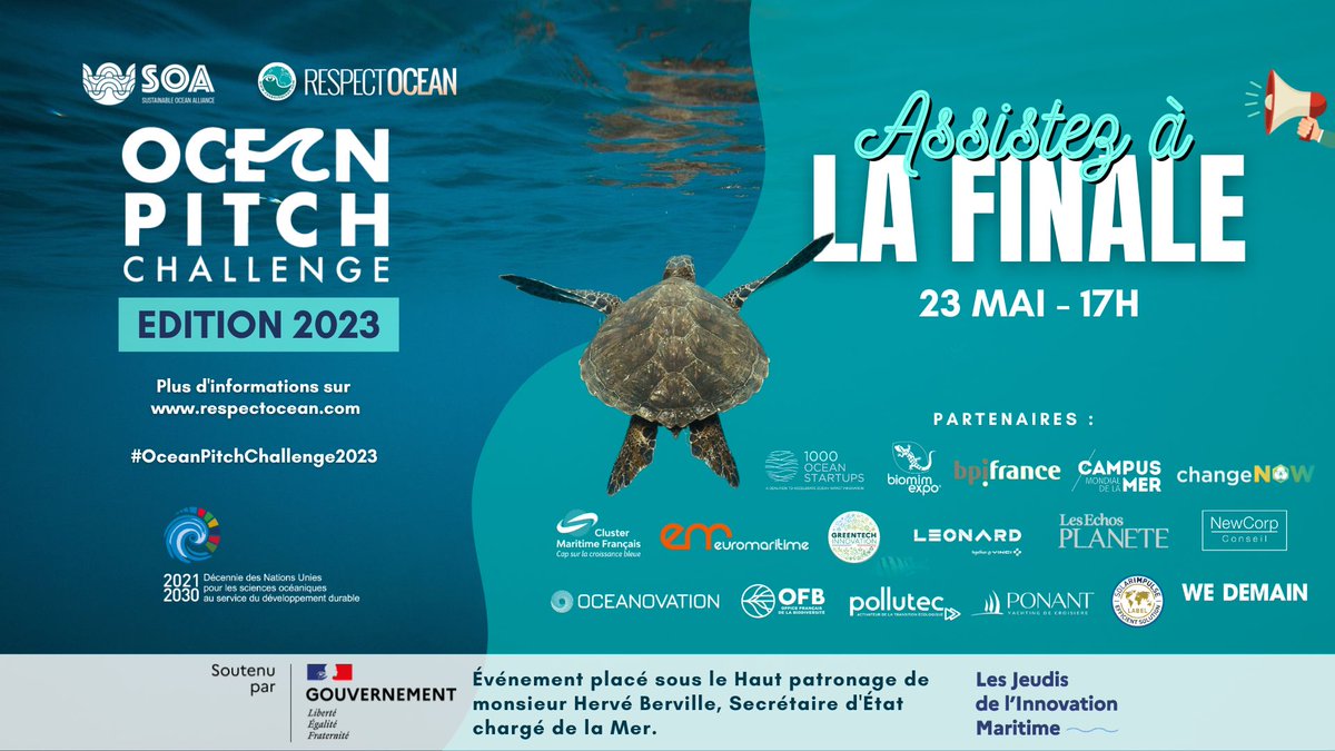 🌊 L' #OceanPitchChallenge2023, c'est déjà la semaine prochaine !

Vous ne vous êtes toujours pas inscrits pour voir 10 #startup pitcher leurs solutions pour l'océan ?

Pas de panique, c'est juste ici 👇
helloasso.com/associations/r…