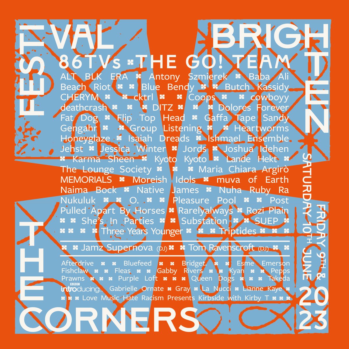 💥 FULL LINE UP! 💥
Your Brighten The Corners Festival 2023 full line up is here! Don't miss out on the biggest event of the summer across #Ipswich. Over 70 artists artists playing across five venues on Fri 9th &amp; Sat 10th June!

Weekend &amp; Day Tickets: brightenthecorners.co.uk/festival