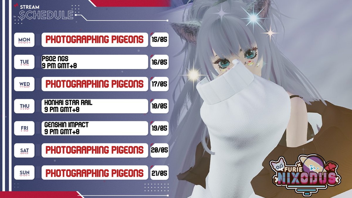 FurieNixodus's tweet photo. ✨SCHEDULE✨     

I'M BACK!!! (for now) 

We're pulling for Jing Yuan in #honkaistarrail this week!!! I'm so excited!  

#VtuberUprisings #VtubersEN https://t.co/I1tXjC1wJE
