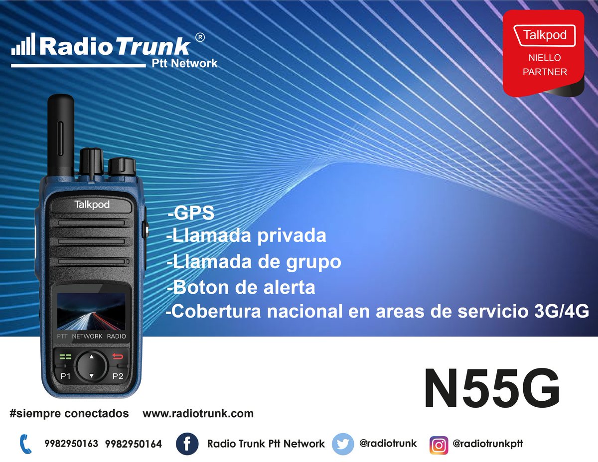 radiotrunk's tweet photo. El radio #Talkpod #N55G es una excelente herramienta para grupos de trabajo que nesesitan comunicación instantánea sin invertir en infraestructura. 
#Ptt
#Radio4G #RadioCelular #Ptt4G #RadioPoC #twowayradio
#RadioTrunk 
#RadiodeRed
#NetworkRadio https://t.co/pdVQqhkNcn