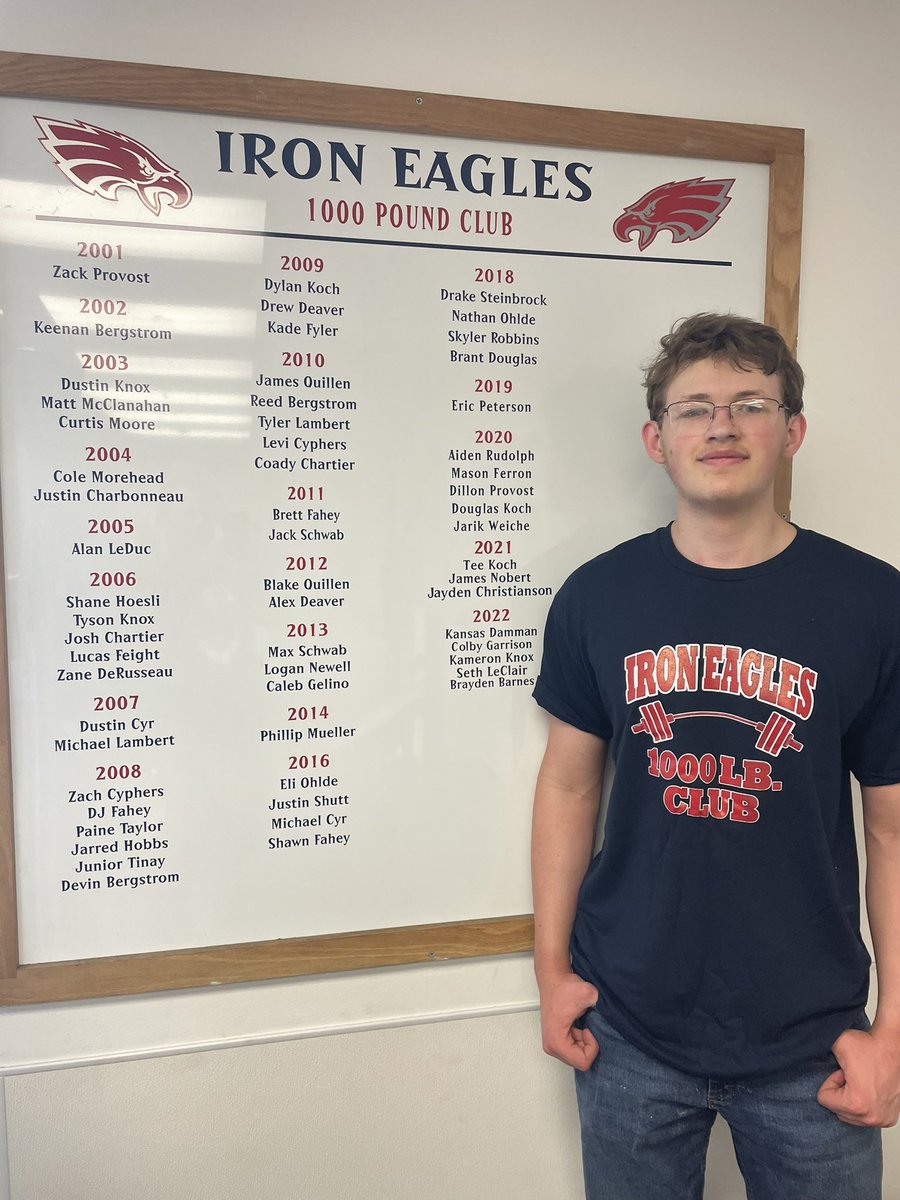 Congratulations to Jr. Thomas Bulleigh on becoming the newest member of the 1000 Pound Club. WAY TO GO!  #EagleNation