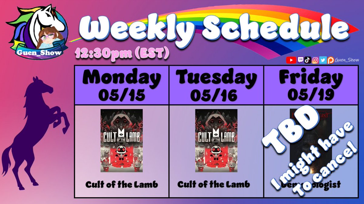 Greetings you amazing humans of the interwebs! As it is just going to be one of those day today I totally forgot to send my schedule out ooops! twitch.tv/guen_show