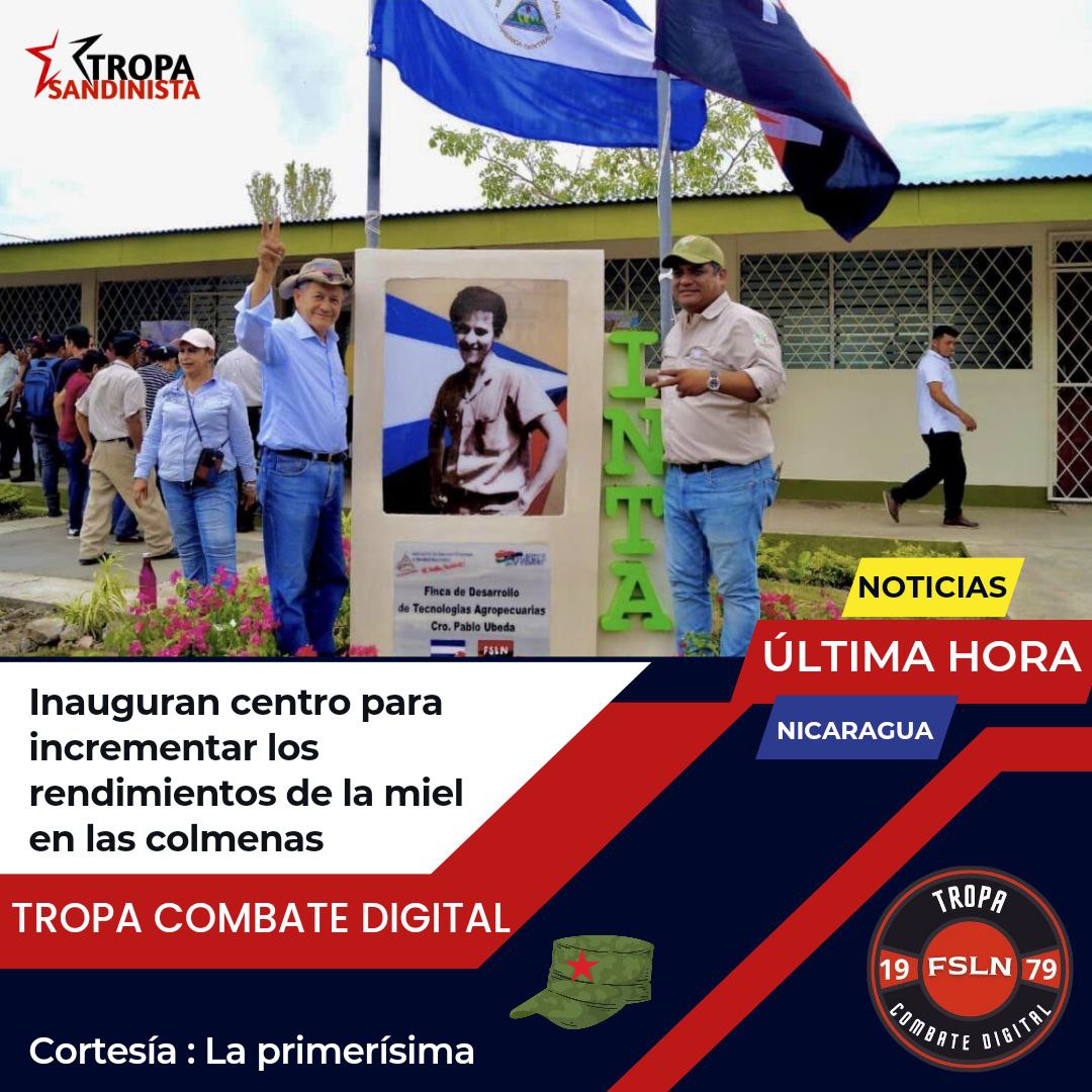 Joel__Nicaragua's tweet photo. NICARAGUA 🇳🇮 

Autoridades del INTA inauguraron El Centro de Desarrollo de Tecnologías para la Apicultura  en el municipio de Comalapa, Chontales, con el objetivo de  tener miel de calidad en todos los meses del año.

#NicaraguaFamiliaAlegria 
#TropaSandinista https://t.co/n9zW92WYcg