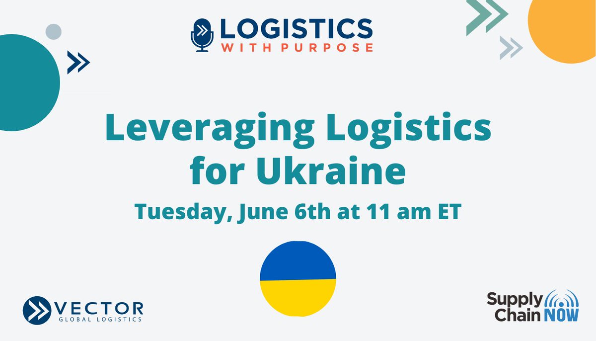 Join us for our monthly 'Leveraging Logistics for Ukraine' discussion, co-hosted by @VectorGlobal and @_supplychainnow, on June 6th at 11 am ET.  

Register here: bit.ly/35GZcvW
#standwithUkraine #Ukraine #supplychain