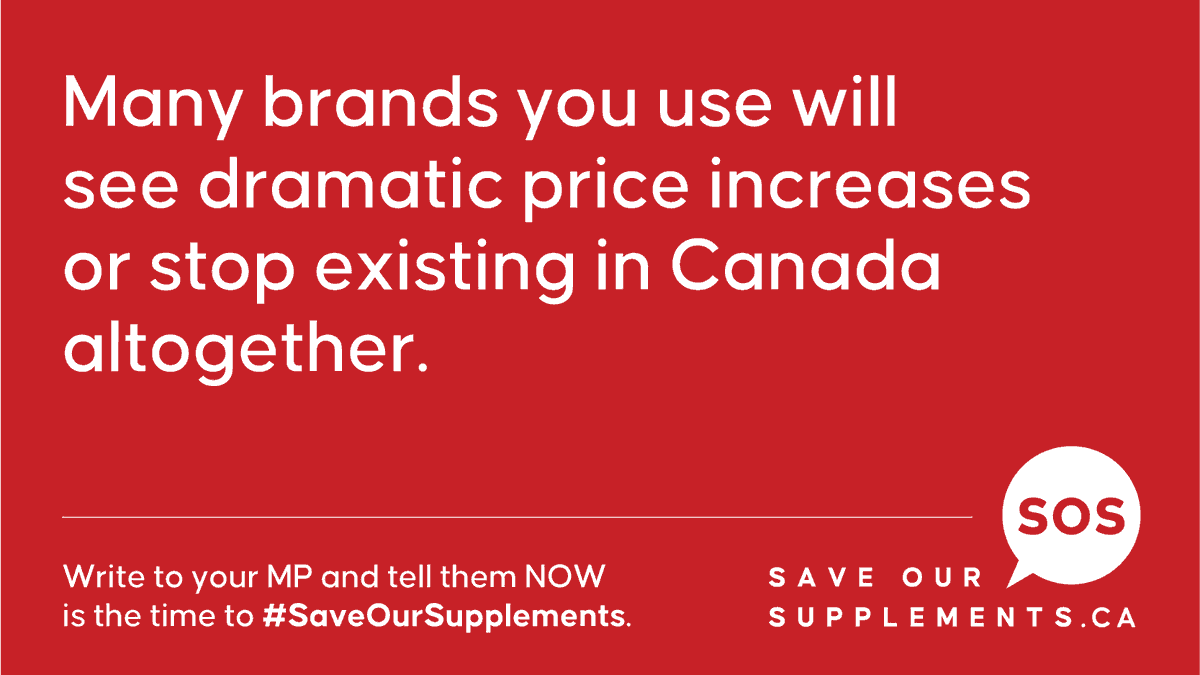 Over-regulation hurts Canadian businesses, increases prices, and limits product availability, hurting your right to choose natural. 
If you care about natural products, act NOW and tell your MP to #SaveOurSupplements at saveoursupplements.ca