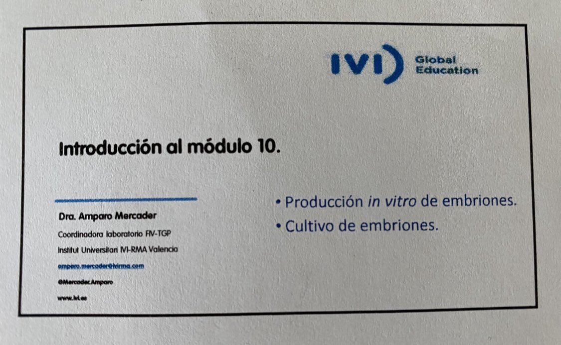 Este año, por causas ajenas a mi voluntad (baja x cirugía), mi módulo del máster de Reproducción se va a impartir esta semana. ¡Feliz de poder compartir nuestra experiencia! <a href="/MercaderAmparo/">Amparo Mercader</a> <a href="/MJDLSantos_IVI/">MJ De Los Santos</a> <a href="/ArantzazuDelga1/">Arantzazu Delgado</a> <a href="/IVIclinics/">IVIclinics</a> <a href="/IVIRMAGlobalEdu/">IVIRMAGlobalEducation</a>