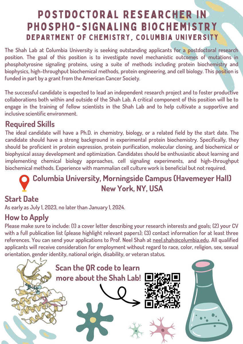 We're still accepting applications for a postdoc position in our lab, to explore novel effects of mutations in phospho-signaling proteins. We use chembio methods, high-throughput biochemical assays, proteomics, and other approaches. Come join our team! #ChemPostDoc #PostDocJobs